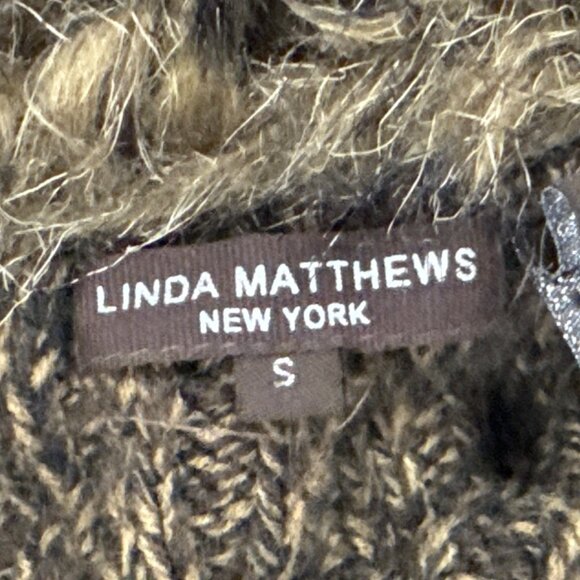 Linda Matthews Faux Fur Trim Sweater Vest Brown Sleeveless Soft Knit Womens Sz S - Picture 6 of 8